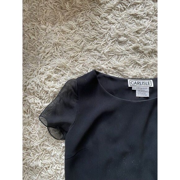 Carlisle Blouse Top Size 4 Silk Combination Black Sheer Short Sleeve Romantic - Picture 8 of 8